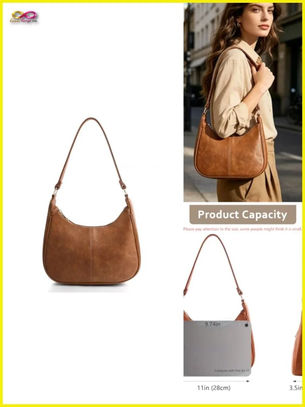 Slouchy Faux Leather Hobo Bag with Zippered Back Pocket Crossbody